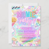 映画の誕生日パーティパステルレインボームービーパーティー 招待状 (正面)