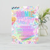 映画の誕生日パーティパステルレインボームービーパーティー 招待状 (スタンド正面)