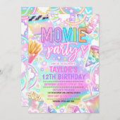 映画の誕生日パーティパステルレインボームービーパーティー 招待状 (正面/裏面)