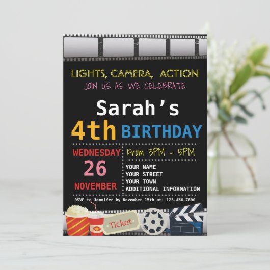 映画の誕生日パーティーへの招待 招待状 (スタンド正面)