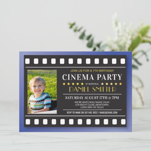 映画の誕生日パーティー映画の少年の青い写真 招待状 (スタンド正面)