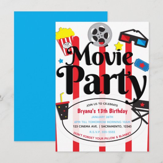映画の誕生日パーティー 映画イベントの招待状 招待状 (正面/裏面)