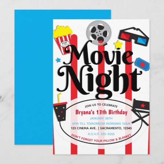 映画の誕生日パーティー 映画イベントの招待状 招待状 (正面/裏面)