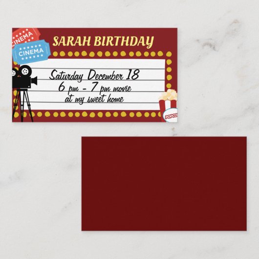 映画の誕生日招待状 エンクロージャーカード (正面/裏面)