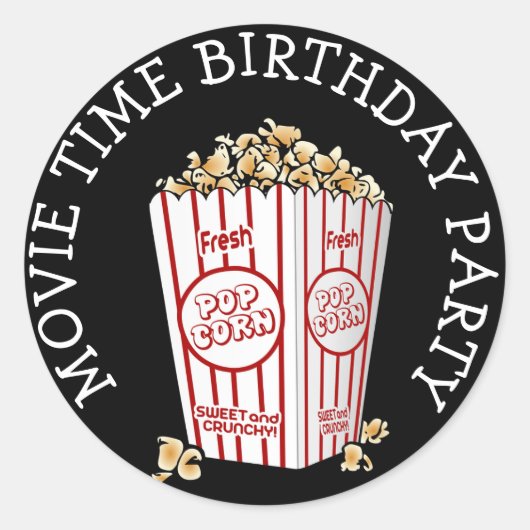 映画をテーマにした誕生日パーティーのポップコーンのステッカー ラウンドシール (正面)