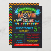 映画ウォータースライド誕生日パーティーBashの原色 招待状 (正面/裏面)