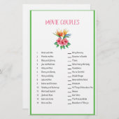 映画カップルのマッチゲームの熱帯テーマ 便箋 (正面/裏面)