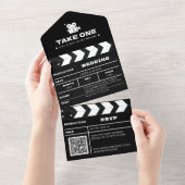 映画クラッパーQRコード ウェディング オールインワン招待状 (貼ってはがせる)