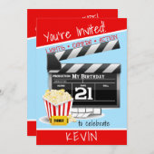 映画クラップボードポップコーン21歳の誕生日パーティー 招待状 (正面/裏面)