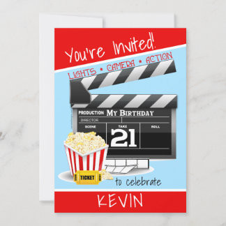 映画クラップボードポップコーン21歳の誕生日パーティー 招待状
