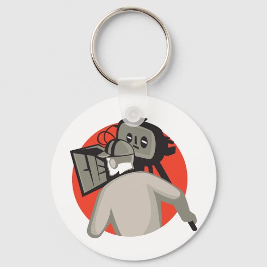 映画クルーのカメラマン映画カメラ キーホルダー (正面)