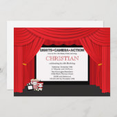 映画スクリーンおよびカーテンの誕生日のパーティの招待状 招待状 (正面/裏面)