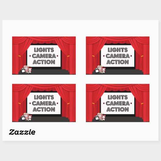 映画スクリーンとカーテン誕生日パーティステッカー 長方形シール (シート)