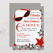 映画スターレッドサングラス&スターズガールズ誕生日 招待状 (正面/裏面)