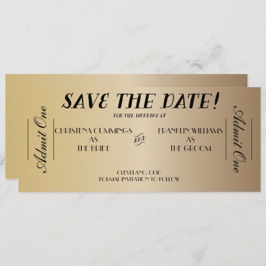 映画チケットのセーブ・ザ・デート案内(金ゴールド) セーブザデート (正面/裏面)