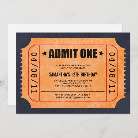 映画チケットの招待状 招待状 (正面/裏面)