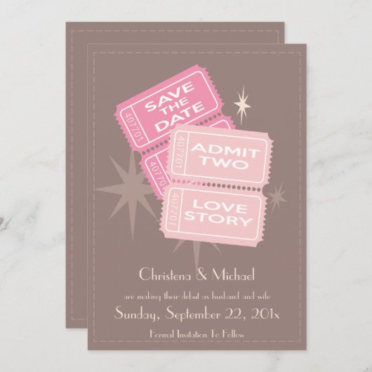 映画チケットは救います日付カード(ブラウン)を セーブザデート (正面/裏面)