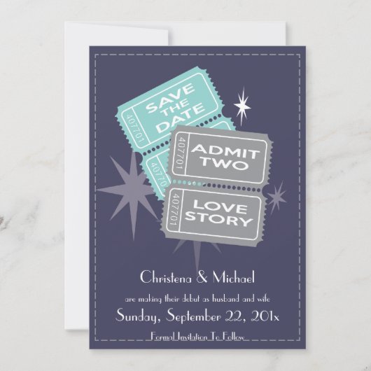 映画チケットは日付カードを救います(青い) セーブザデート (正面)