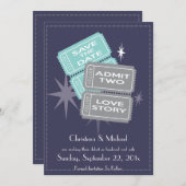 映画チケットは日付カードを救います(青い) セーブザデート (正面/裏面)