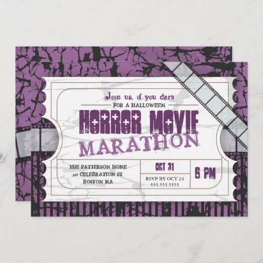 映画チケットハロウィンホラー映画パーティー 招待状 (正面/裏面)
