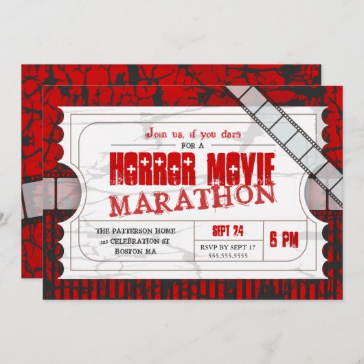 映画チケットホラー映画パーティー受付招待状 招待状 (正面/裏面)