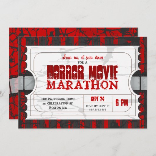 映画チケットホラー映画パーティー受付招待状 招待状 (正面/裏面)