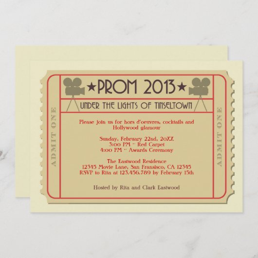 映画チケット賞授賞式パーティの招待状 招待状 (正面/裏面)