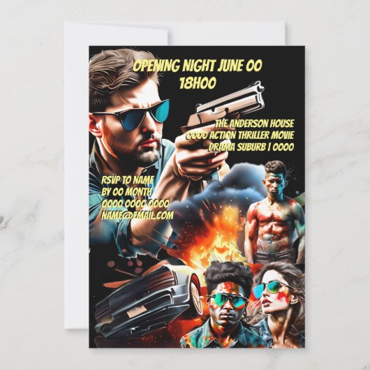 映画テーマアクションスリラーポスター大人の誕生日 招待状 (裏面)