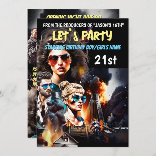 映画テーマアクションドラマポスター大人の誕生日 招待状 (正面/裏面)