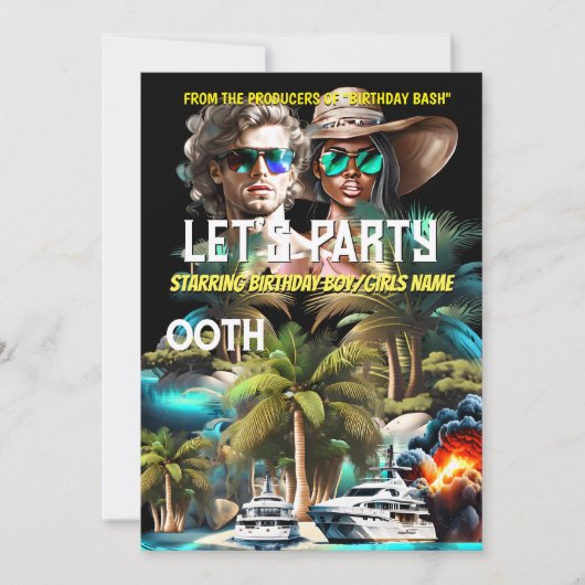 映画テーマビーチすごいアイランドヒーロー大人パーティー 招待状 (正面)