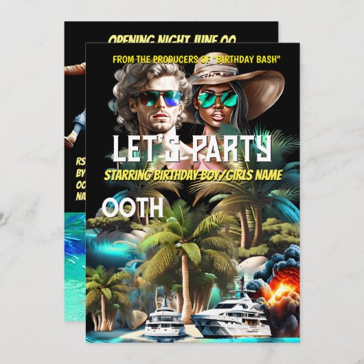 映画テーマビーチすごいアイランドヒーロー大人パーティー 招待状 (正面/裏面)