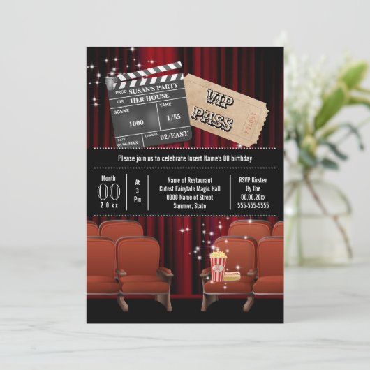 映画テーマ内部映画チケットポップコーンパーティー 招待状 (スタンド正面)
