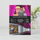 映画テーマ写真映画映画ポップコーンパーティーピンク 招待状 (スタンド正面)
