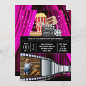 映画テーマ写真映画映画ポップコーンパーティーピンク 招待状 (正面/裏面)