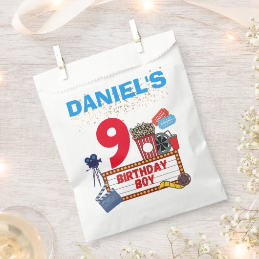 映画ナイトシネマ誕生日ボーイテーマパーティー フェイバーバッグ (クリップ留めされた状態)