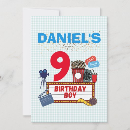 映画ナイトシネマ誕生日ボーイテーマパーティー 招待状 (正面)