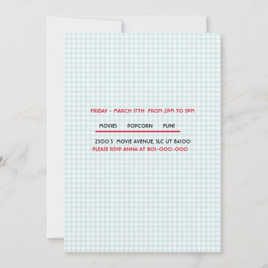 映画ナイトシネマ誕生日ボーイテーマパーティー 招待状 (裏面)