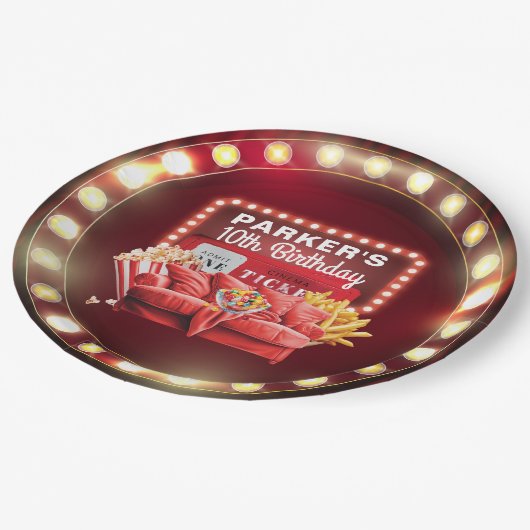 映画ナイトシネマ誕生日レトロのサイン枠 ペーパープレート (アングル)