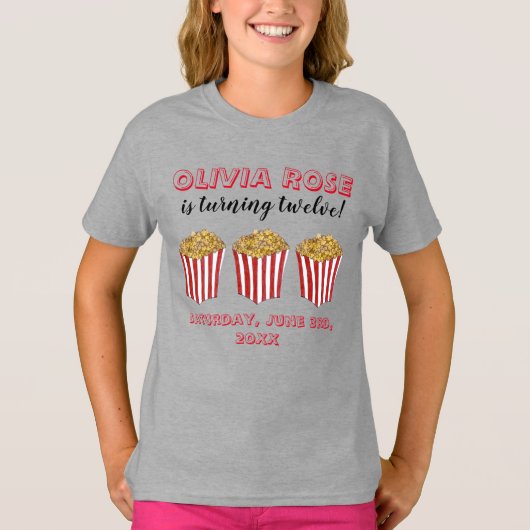 映画ナイトスリープポップコーン誕生日パーティー Tシャツ (正面)
