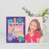映画ナイトチケット紫シネマ誕生日写真 招待状 (スタンド正面)