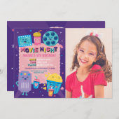 映画ナイトチケット紫シネマ誕生日写真 招待状 (正面/裏面)