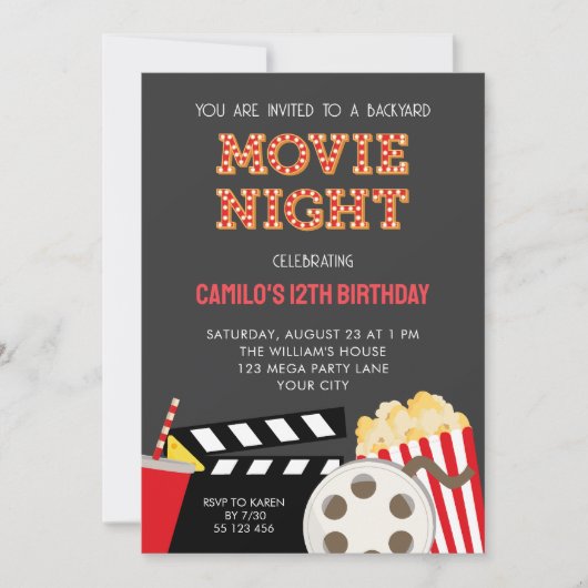 映画ナイトパーティの招待状 案内状 (正面)