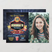 映画ナイトパーティー誕生日ポップコーンのフィルム写真 招待状 (正面/裏面)