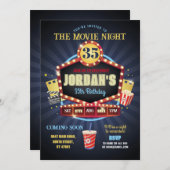 映画ナイトパーティー誕生日ポップコーンフィルム 招待状 (正面/裏面)