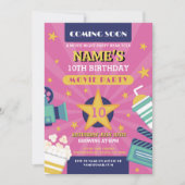 映画ナイトフィルムシネマバースデーパーティーガールズピンク 招待状 (正面)