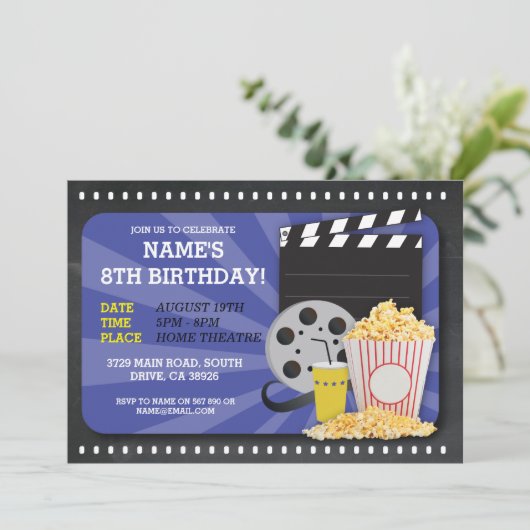 映画ナイトフィルムシネマバースデーパーティービュー招待状 招待状 (スタンド正面)