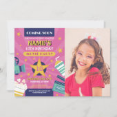 映画ナイトフィルムシネマバースデーパーティー写真ピンク 招待状 (正面)