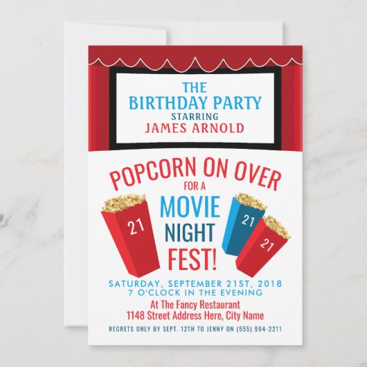 映画ナイトフェストポップコーンシネマバースデーパーティー 招待状 (正面)