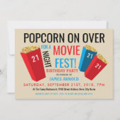 映画ナイトフェストポップコーンボックス誕生日パーティー 招待状 (正面)