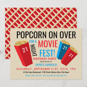 映画ナイトフェストポップコーンボックス誕生日パーティー 招待状